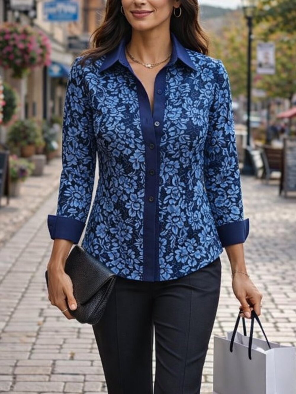 Mishca Lace Button Up Top Collar Blouse M NWT